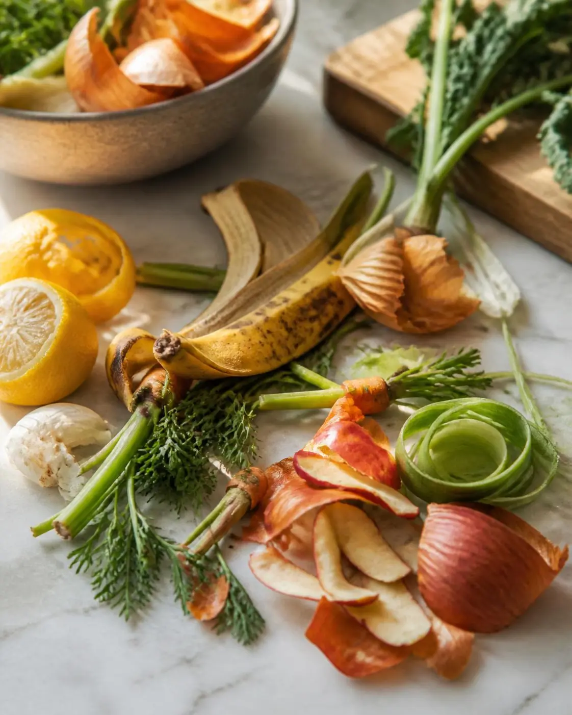 Gemüse- und Früchteschalen bereit zum Kochen